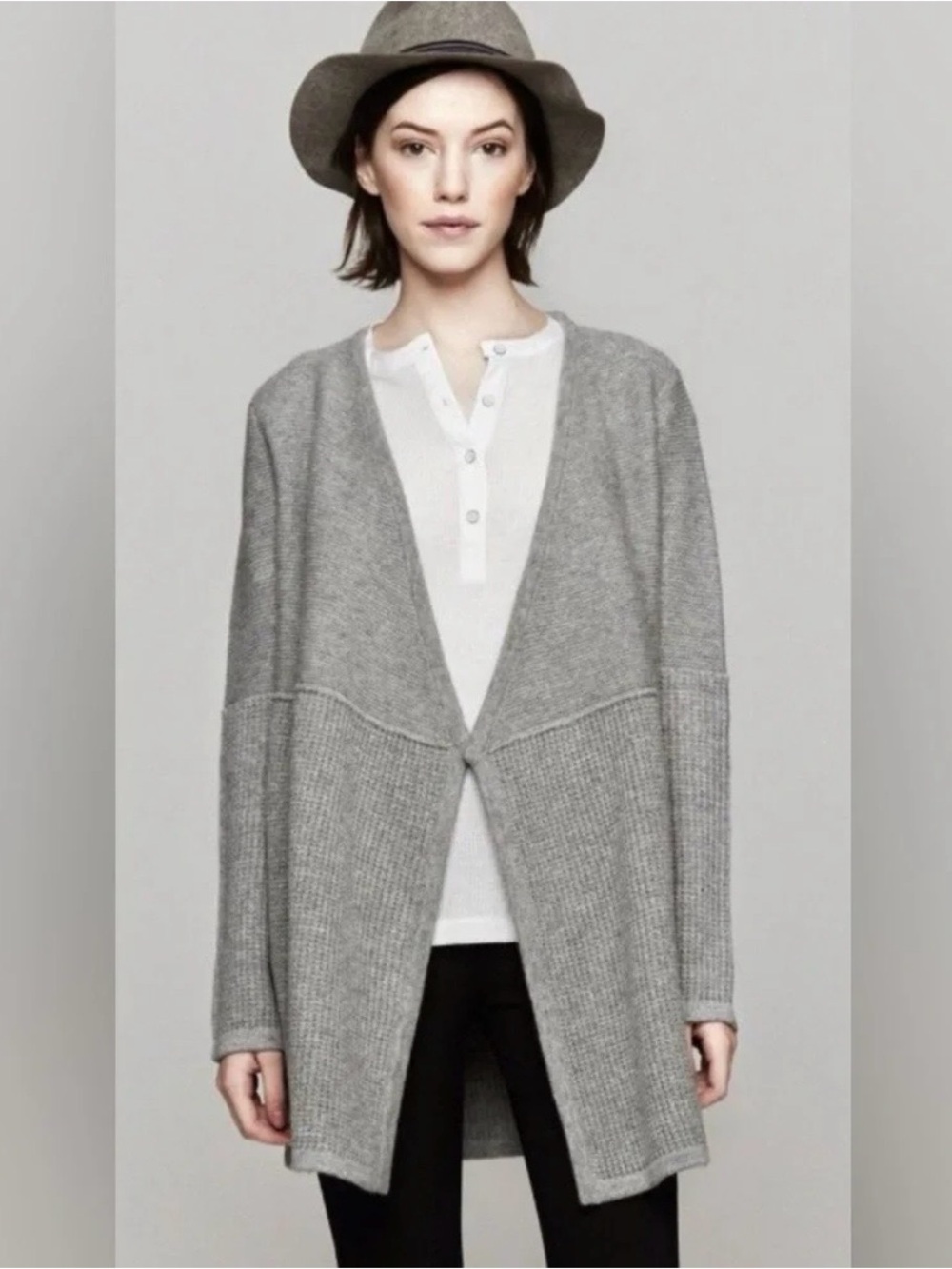 rag & bone Grey Open-Front Knit Cardigan